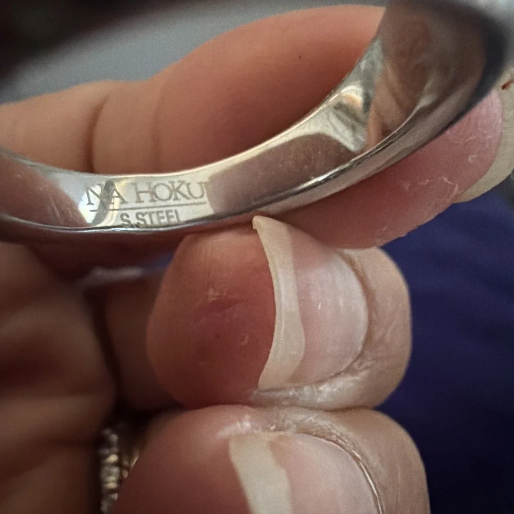 NA Hoku Chip Wood Grain Epoxy Resin Stainless Steel Ring Sz 10